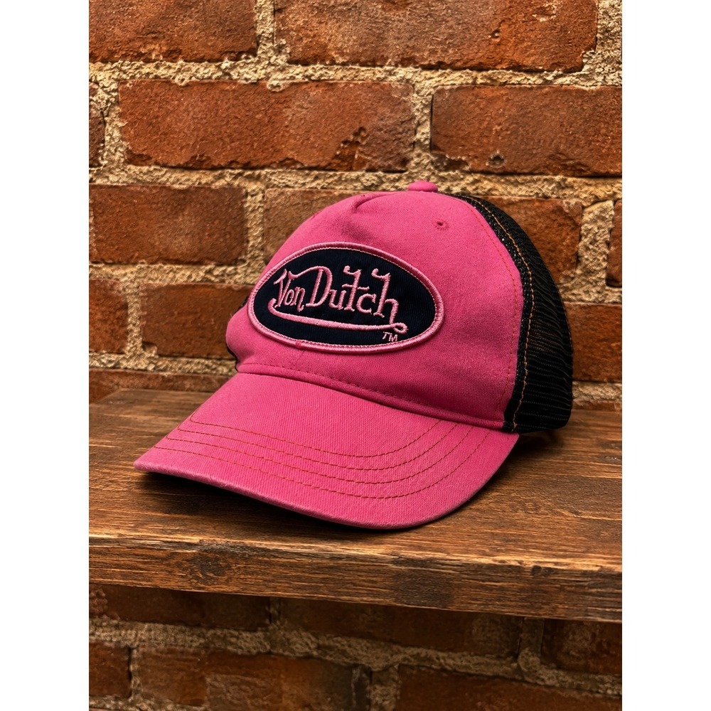 Y2K Von Dutch Pink Black Mesh Trucker Hat Snapback Cap Kids 2000s Retro